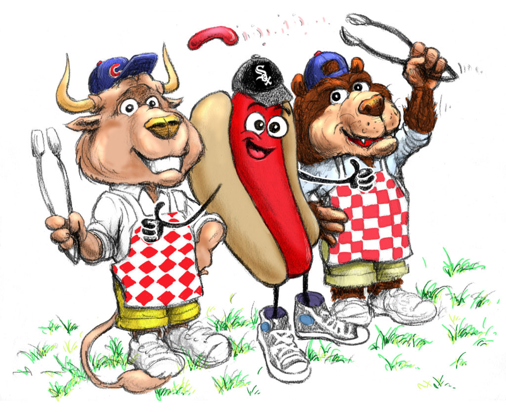 Bull and Bear cartoon illustration originally created for restaurant.