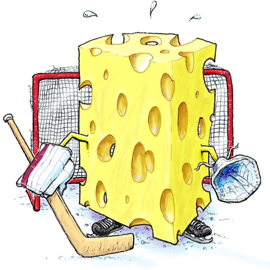 Swiss Cheese in goal in Mile High Sports Magazine