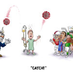 Coronavirus Catch for Wall Street and Sports Cartoon Illustration
