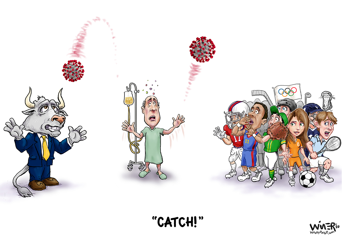 Coronavirus Catch for Wall Street and Sports Cartoon Illustration