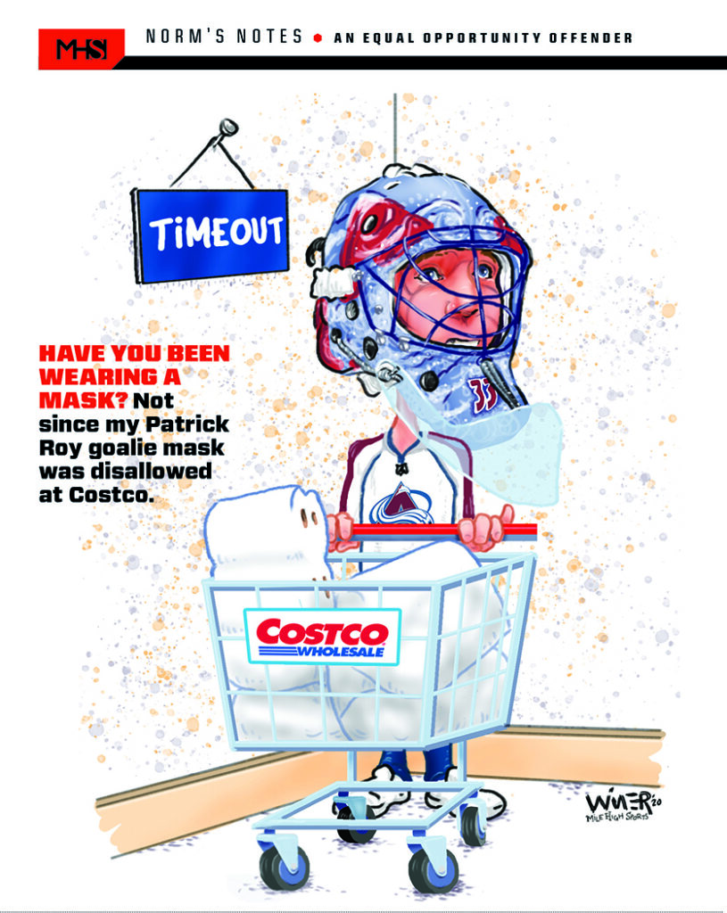 Goalie Wrong Mask for Shopping Covid Sports Cartoon Illustration