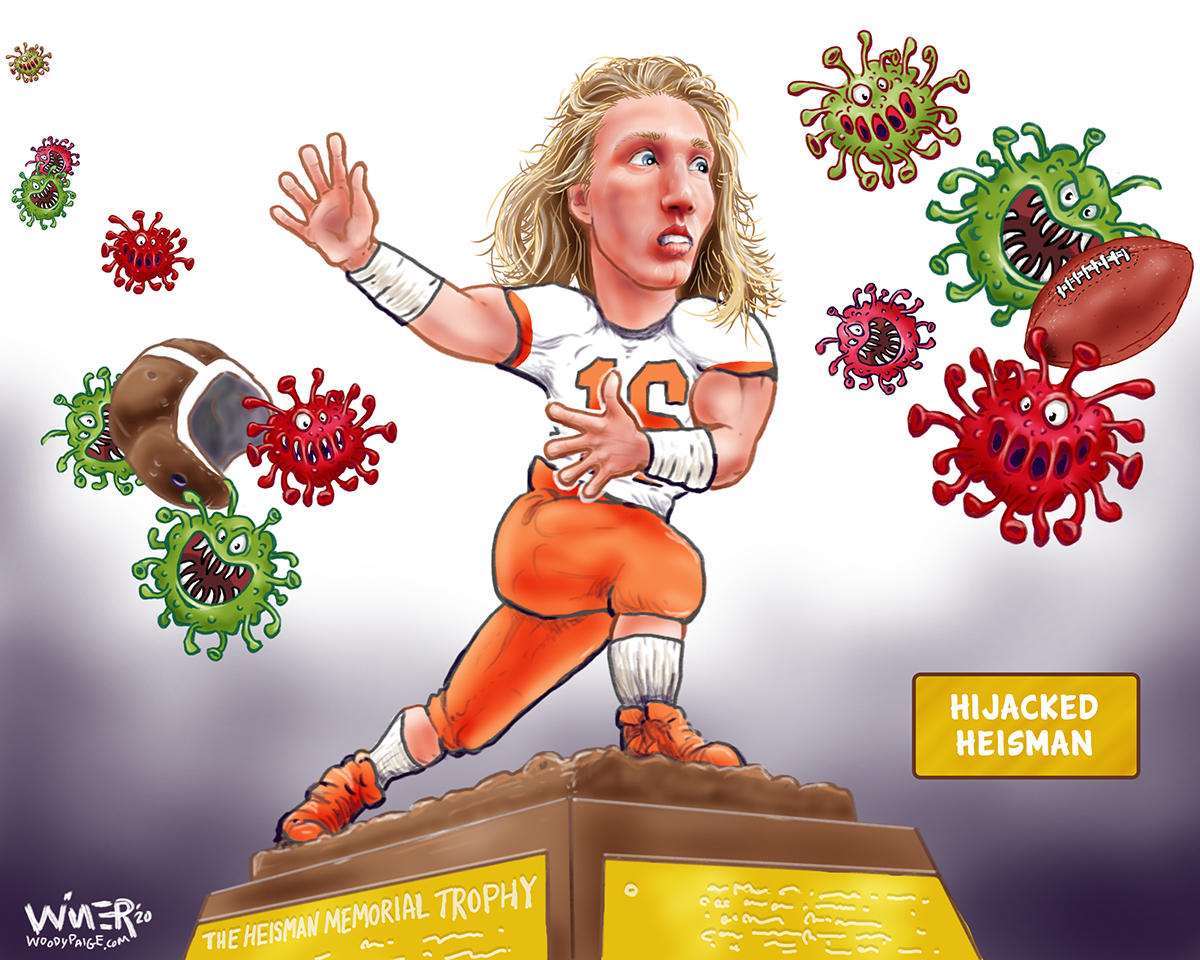 Hijacked Heisman Hopes of Trevor Lawrence by Covid Cartoon Illustration