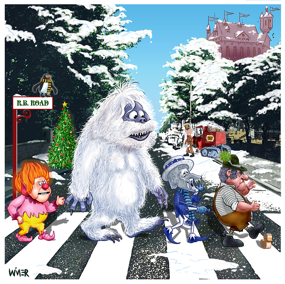 Merry Christmas and Happy Holidays! My card for the season. Rankin Bass baddies find a Beatles beat.